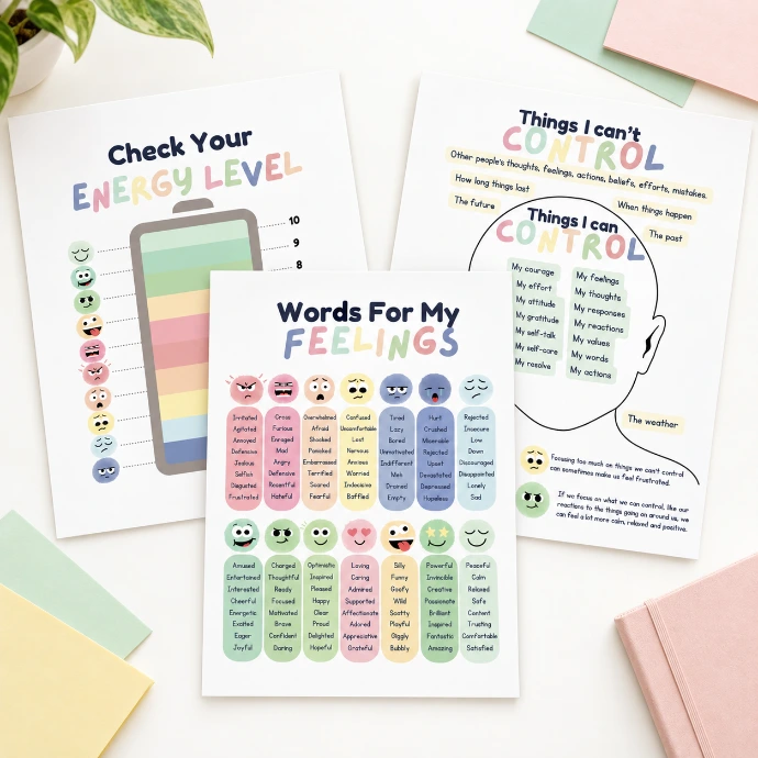 Printable emotional-regulation activities and coping tools for kids