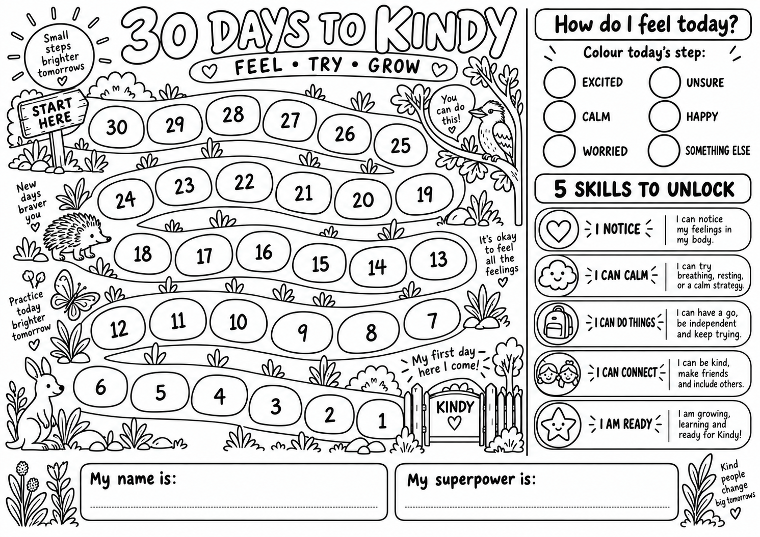 30 days to Kindy Printable